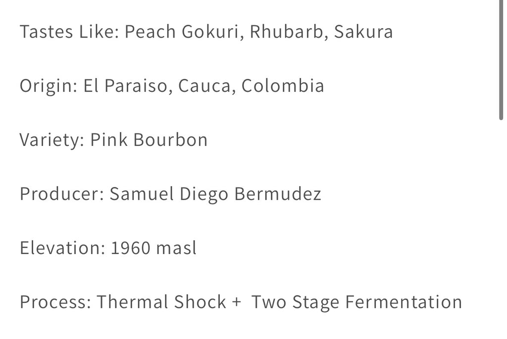 Hydrangea - 4oz (114g) Pink Bourbon
Peach
Finca El Paraiso